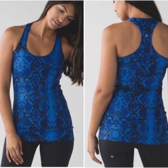 Lululemon Snakeskin Print Racerback Workout Tank Top Blue Black, XS - Picture 2 of 9